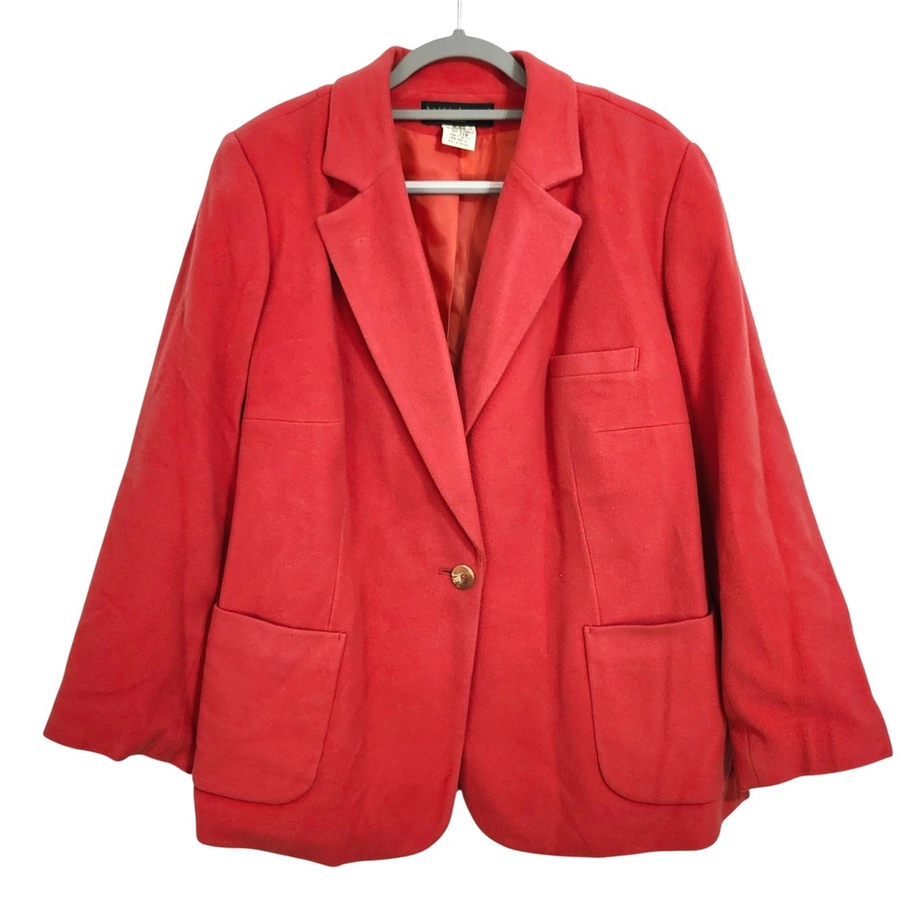 Vintage Harve Benard Woman 24W Red Wool Cashmere Blend Blazer‎ Jacket One Button